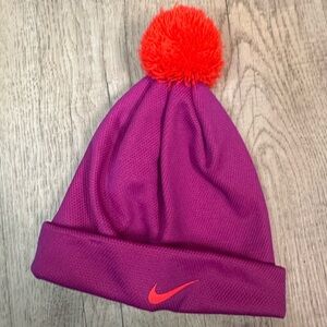 Youth Girls Nike Purple Beanie with Orange Pom